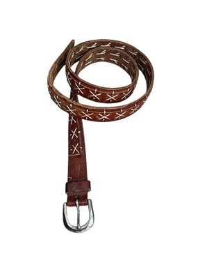 Rugged Leather Western Contrast X Stitched Brown leather belt
